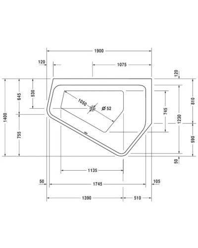 Акриловая ванна 190х140 см R Duravit Paiova 5 700393000000000