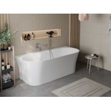 Пристенная, полукруглая акриловая ванна в комплекте со сливом-переливом BelBagno BB711-1700-750