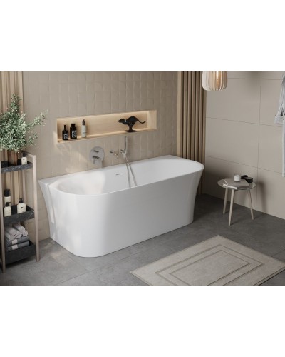 Пристенная, полукруглая акриловая ванна в комплекте со сливом-переливом BelBagno BB711-1700-750