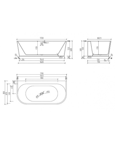 Акриловая ванна Abber 170х80 AB9276 без гидромассажа