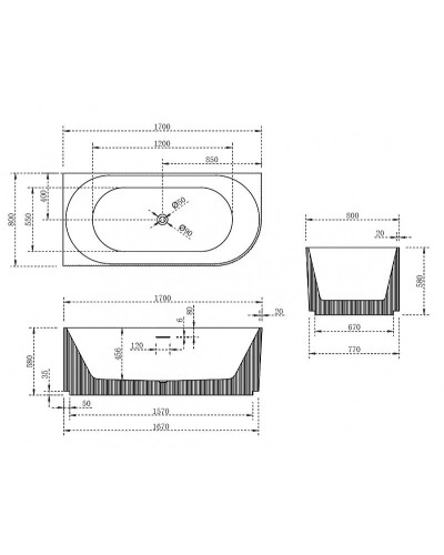 Акриловая ванна Abber 170х80 AB9329-1.7L без гидромассажа