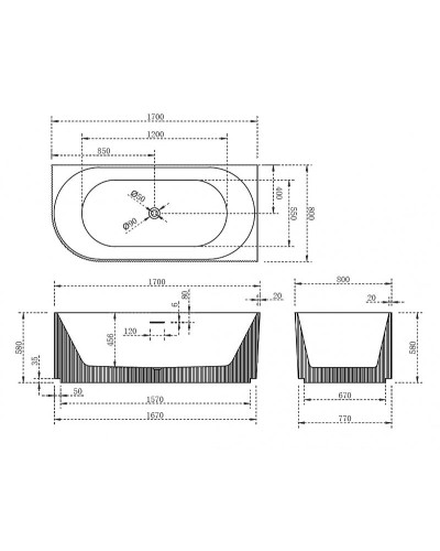 Акриловая ванна Abber 170х80 AB9329-1.7R без гидромассажа