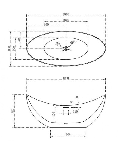 Акриловая ванна Abber 180х80 AB9333 без гидромассажа
