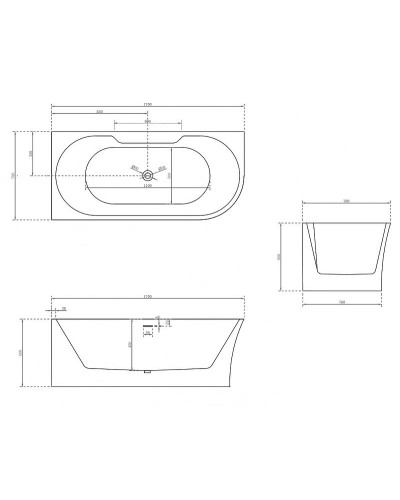 Акриловая ванна Abber 170х78 AB9335-1.7L без гидромассажа