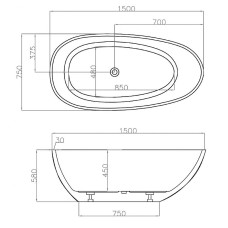 Акриловая ванна Abber 150х75 AB9356-1.5 без гидромассажа