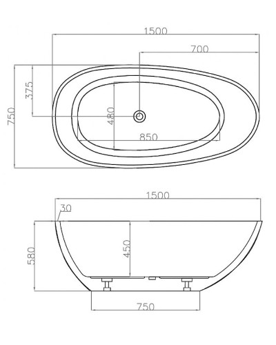 Акриловая ванна Abber 150х75 AB9356-1.5 без гидромассажа