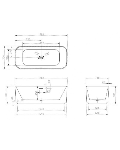 Акриловая ванна Abber 170х75 AB9363-1.7 без гидромассажа
