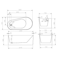 Акриловая ванна Abber 150х75 AB9496-1.5L без гидромассажа