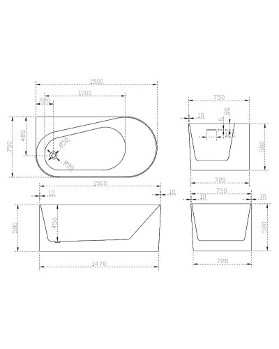 Акриловая ванна Abber 150х75 AB9496-1.5L без гидромассажа