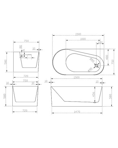 Акриловая ванна Abber 150х75 AB9496-1.5R без гидромассажа
