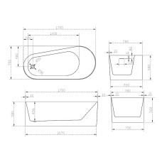 Акриловая ванна Abber 170х78 AB9496-1.7L без гидромассажа