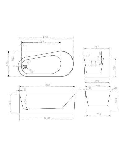 Акриловая ванна Abber 170х78 AB9496-1.7L без гидромассажа