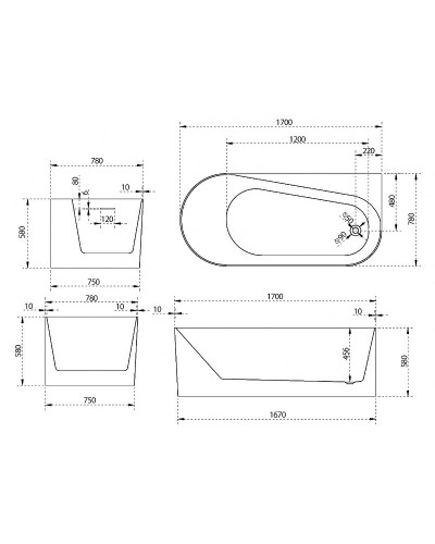 Акриловая ванна Abber 170х78 AB9496-1.7R без гидромассажа