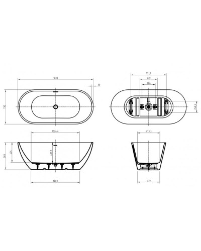 Отдельностоящая, овальная акриловая ванна UNO в комплекте со сливом-переливом BelBagno BB701-1600-730-K