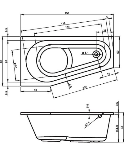 Акриловая ванна Riho Delta 150x80 B066001005 (BB8000500000000) R без гидромассажа