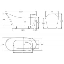 Акриловая ванна 170х74 см BelBagno BB64-1700