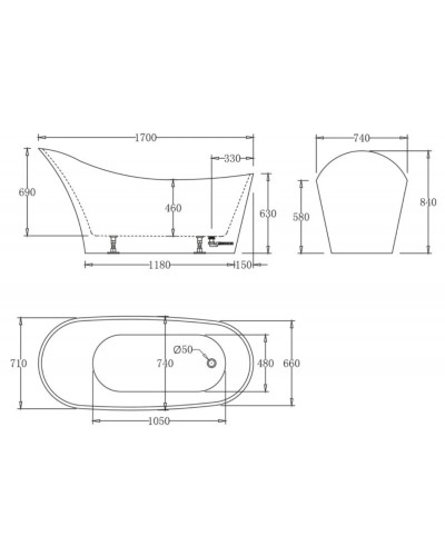 Акриловая ванна 170х74 см BelBagno BB64-1700