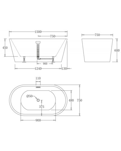 Акриловая ванна 150х75 см BelBagno BB71-1500