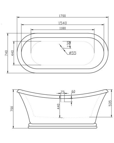 Акриловая ванна 170х74 см BelBagno BB09