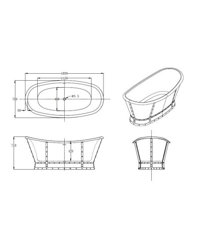 Акриловая ванна 168х78 см BelBagno BB33-CF36