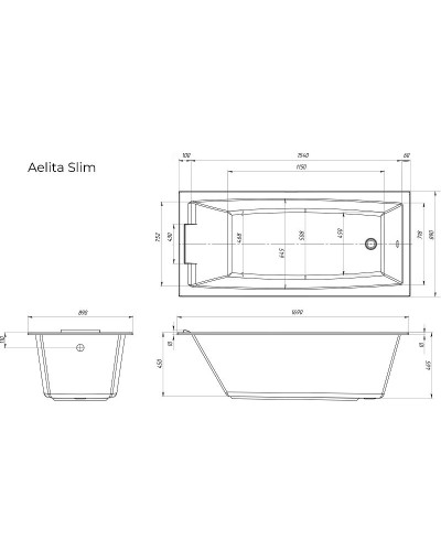 Акриловая ванна Marka One Aelita 170x90 Slim 01ае1790слим без гидромассажа