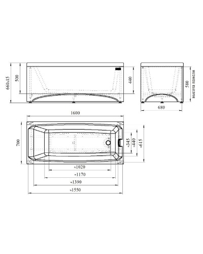 Акриловая ванна Radomir Vannesa Веста 160х70 2-01-0-0-1-242Р без гидромассажа