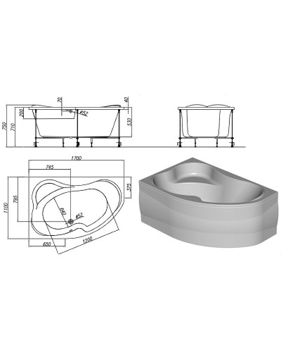 Акриловая ванна Kolpa San Lulu 170х100 R 597390 без гидромассажа