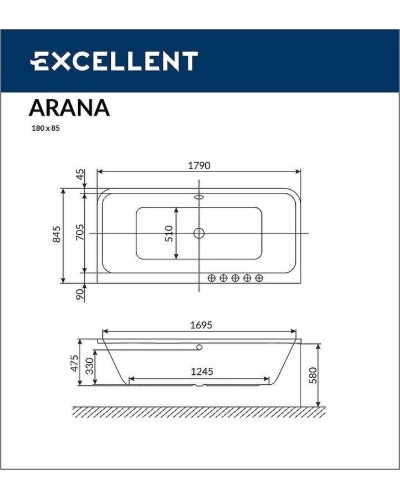 Акриловая ванна Excellent Arana 180x85 WAEX.ARA18.ULTRA.CR с гидромассажем