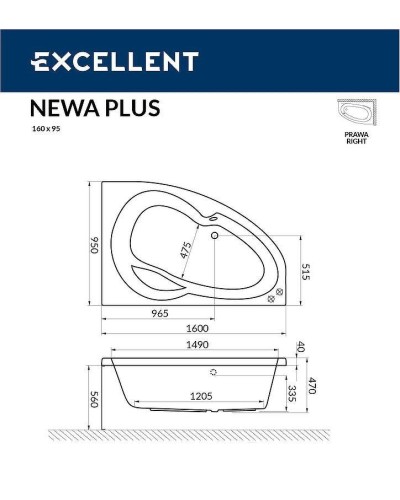 Акриловая ванна Excellent Newa 160x95 R WAEX.NEP16.SMART.CR с гидромассажем