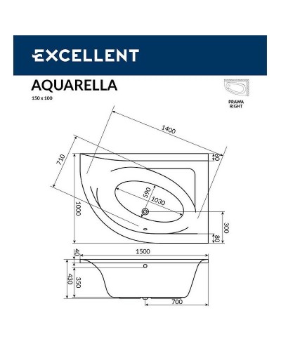 Акриловая ванна Excellent Aquarella 150x100 R WAEX.ARP15.SOFT.CR с гидромассажем