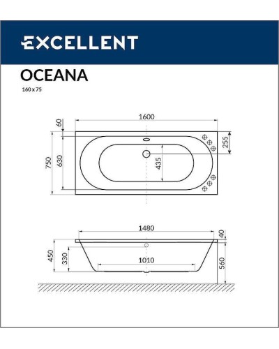 Акриловая ванна Excellent Oceana 160x75 WAEX.OCE16.RELAX.CR с гидромассажем