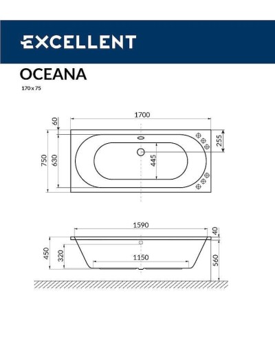 Акриловая ванна Excellent Oceana Slim 170x75 WAEX.OCE17S.SMART.CR с гидромассажем
