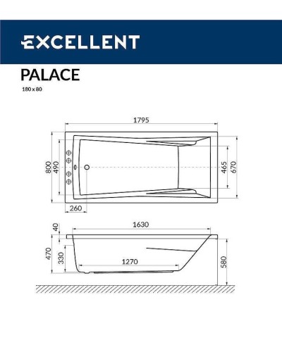 Акриловая ванна Excellent Palace 180x80 WAEX.PAL18.NANO.CR с гидромассажем