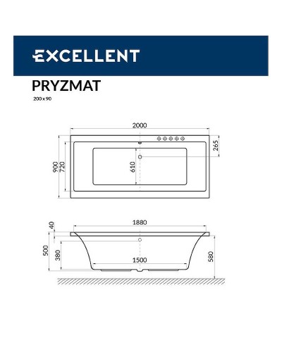 Акриловая ванна Excellent Pryzmat 200x90 WAEX.PRY20.LINE.CR с гидромассажем