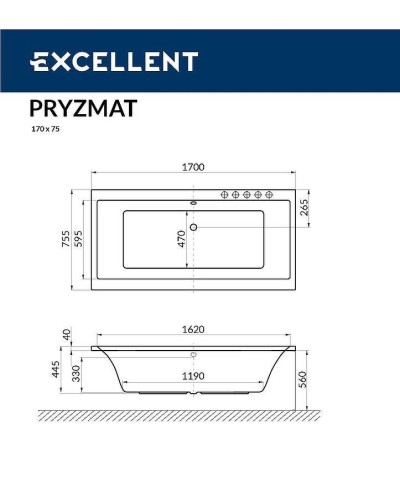 Акриловая ванна Excellent Pryzmat Slim 170x75 WAEX.PRY17S.ULTRA.CR с гидромассажем