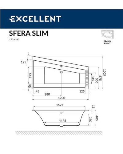 Акриловая ванна Excellent Sfera Slim 170x100 R WAEX.SFP17S.SOFT.CR с гидромассажем