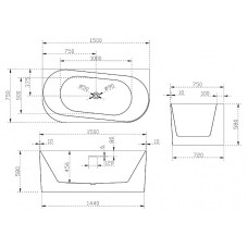 Акриловая ванна Abber 150х75 AB9494-1.5 без гидромассажа