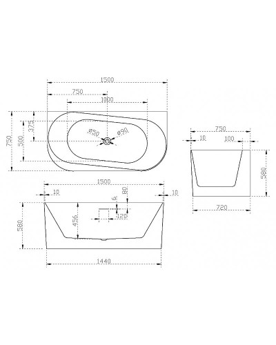 Акриловая ванна Abber 150х75 AB9494-1.5 без гидромассажа