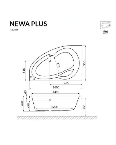 Акриловая ванна Excellent Newa Plus 160х95 L WAEX.NEL16WH без гидромассажа