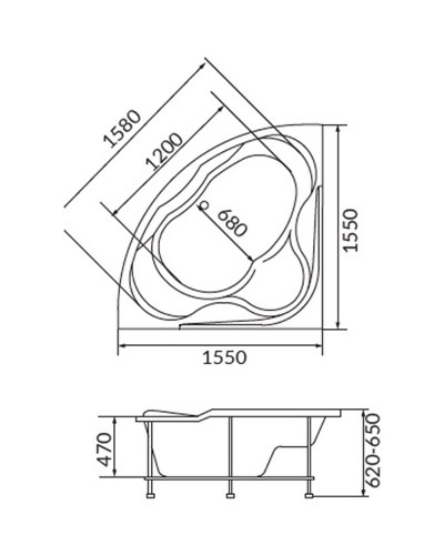 Акриловая ванна 1MarKa Luxe 155x155 01лю1515 без гидромассажа