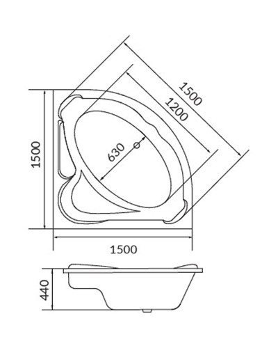 Акриловая ванна 1MarKa Ibiza 150x150 01иб1515 без гидромассажа
