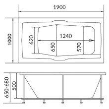 Акриловая ванна 1MarKa Korsika 190x100 01кр1910 без гидромассажа