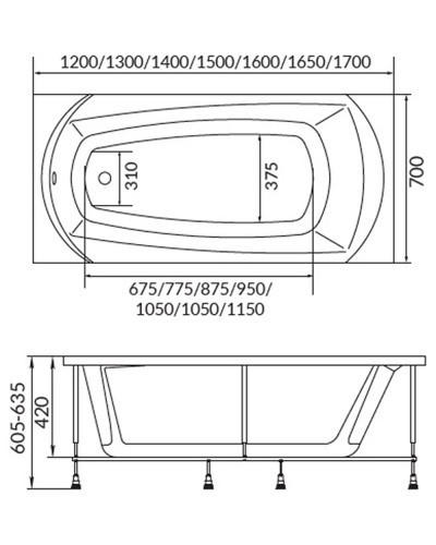 Акриловая ванна 1MarKa Elegance 150х70 01эл1570 без гидромассажа