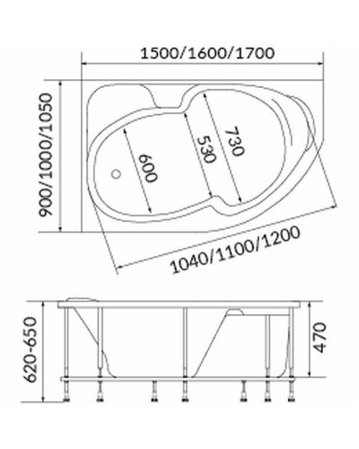 Акриловая ванна 1MarKa Diana 160x100 R 01ди1610п без гидромассажа