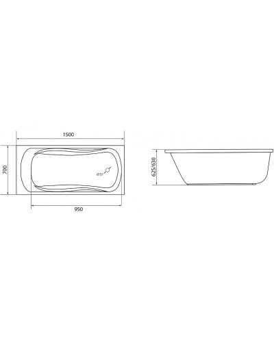 Акриловая ванна 1MarKa Classic 150х70 01кл1570 А без гидромассажа