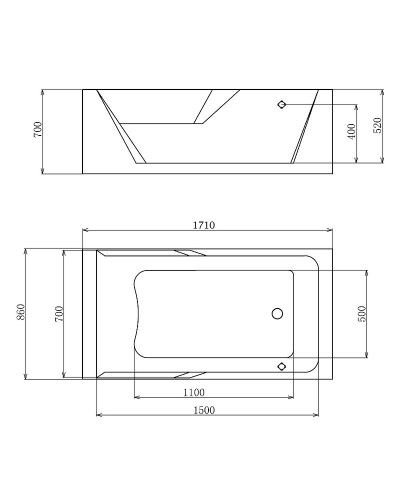 Акриловая ванна Gemy 171х86 G9066 II K R с гидромассажем