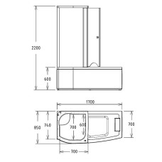 Акриловая ванна с душевой кабиной Gemy 170x85 G8040 C L с гидромассажем