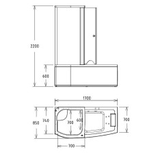 Акриловая ванна с душевой кабиной Gemy 170х85 G8040 B L с гидромассажем