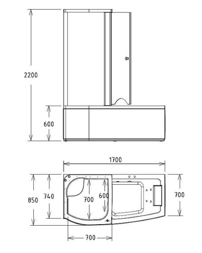 Акриловая ванна с душевой кабиной Gemy 170х85 G8040 B L с гидромассажем