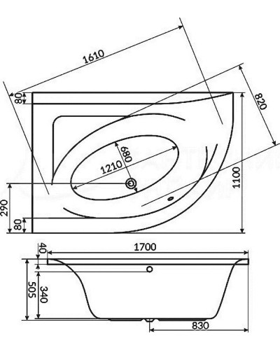 Акриловая ванна Excellent Aquarella 170x110 L WAEX.ARL17WH без гидромассажа